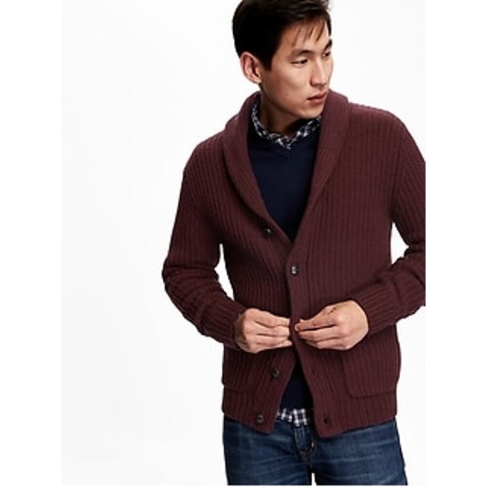 Old Navy Chunky Knit Shawl Collar Wool Blend Fisherman Cardigan Small Grandpa